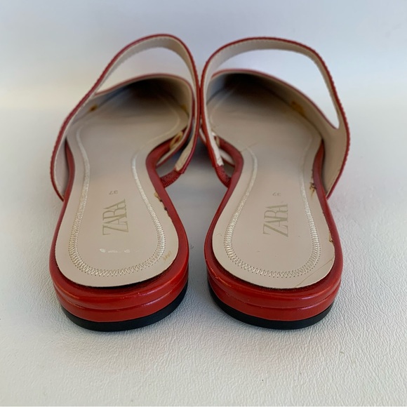Zara Red Leather Pointed Toe Flats - Picture 4 of 7